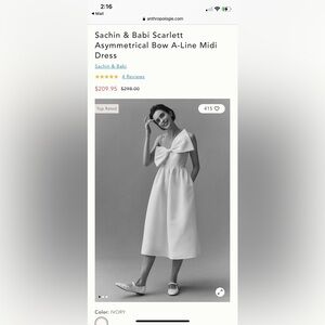 NWT Anthropologie/BHLDN white midi dress. Sachin & Babi size L